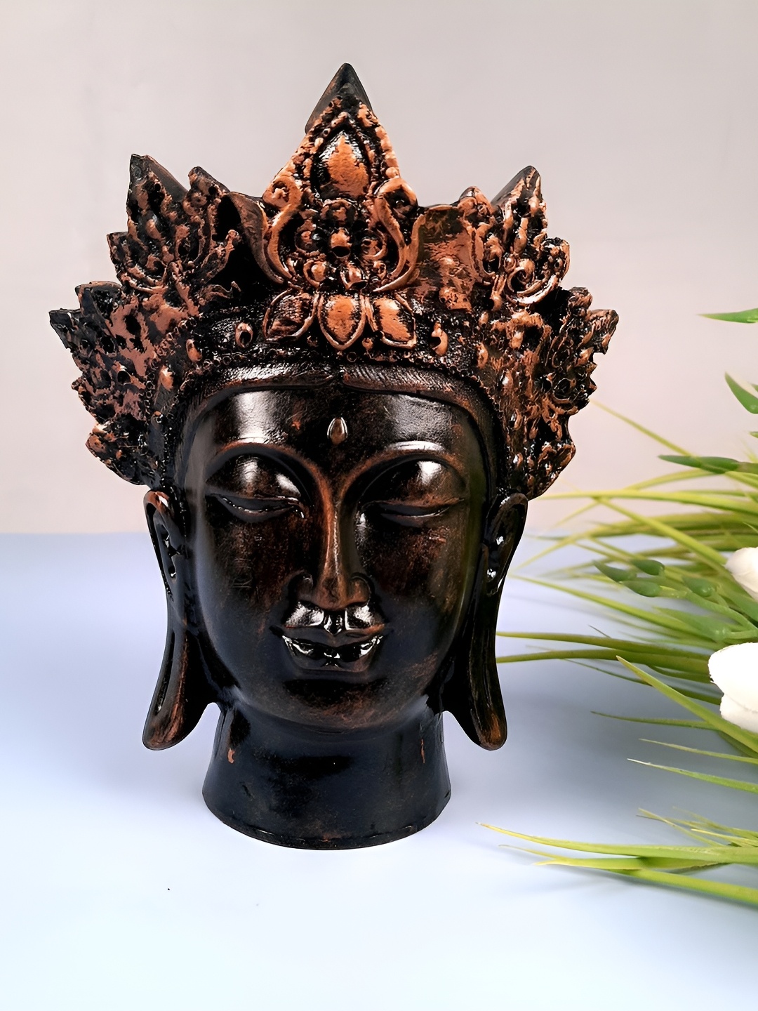 

apka mart Brown & Gold-Toned Buddha Head Idol Religious Figurine Showpiece