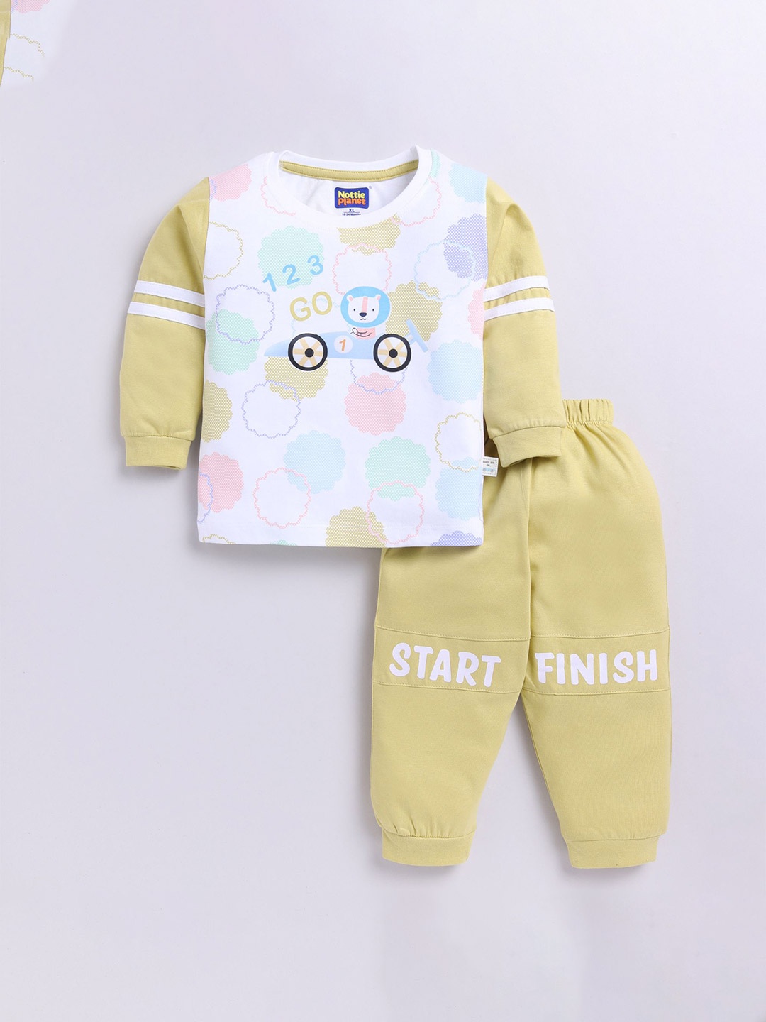 

Nottie Planet Boys Printed Cotton T-shirt with Joggers, Khaki