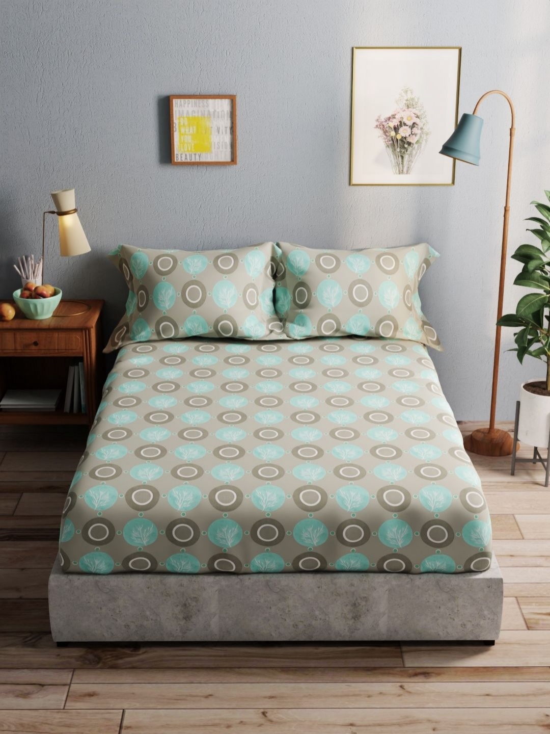 

BIANCA amolina Green & Grey Pure Cotton 140 TC Queen Bedsheet with 2 Pillow Covers