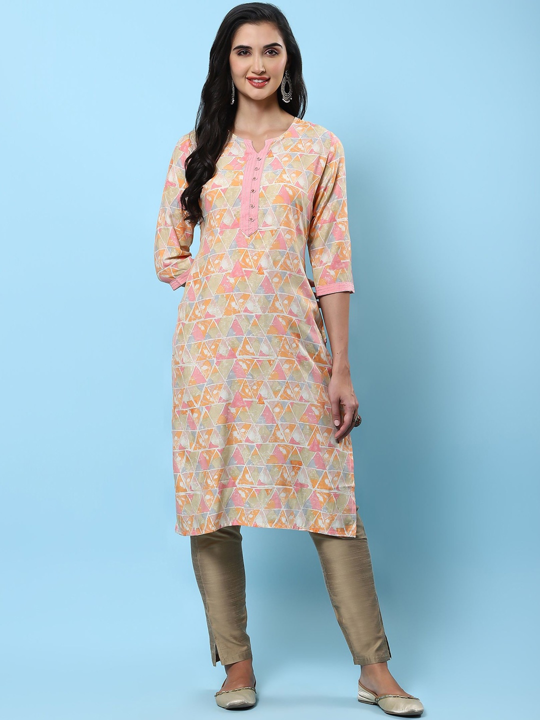 

Shree Geometric Printed Notch Neck Straight Kurta, Orange