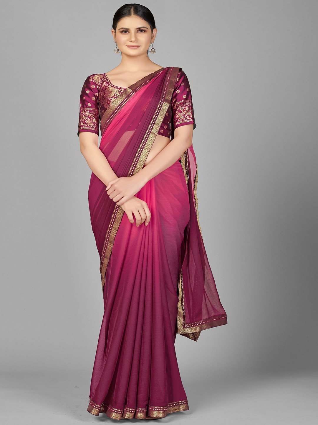 

Aika Colourblocked Zari Pure Georgette Saree, Purple