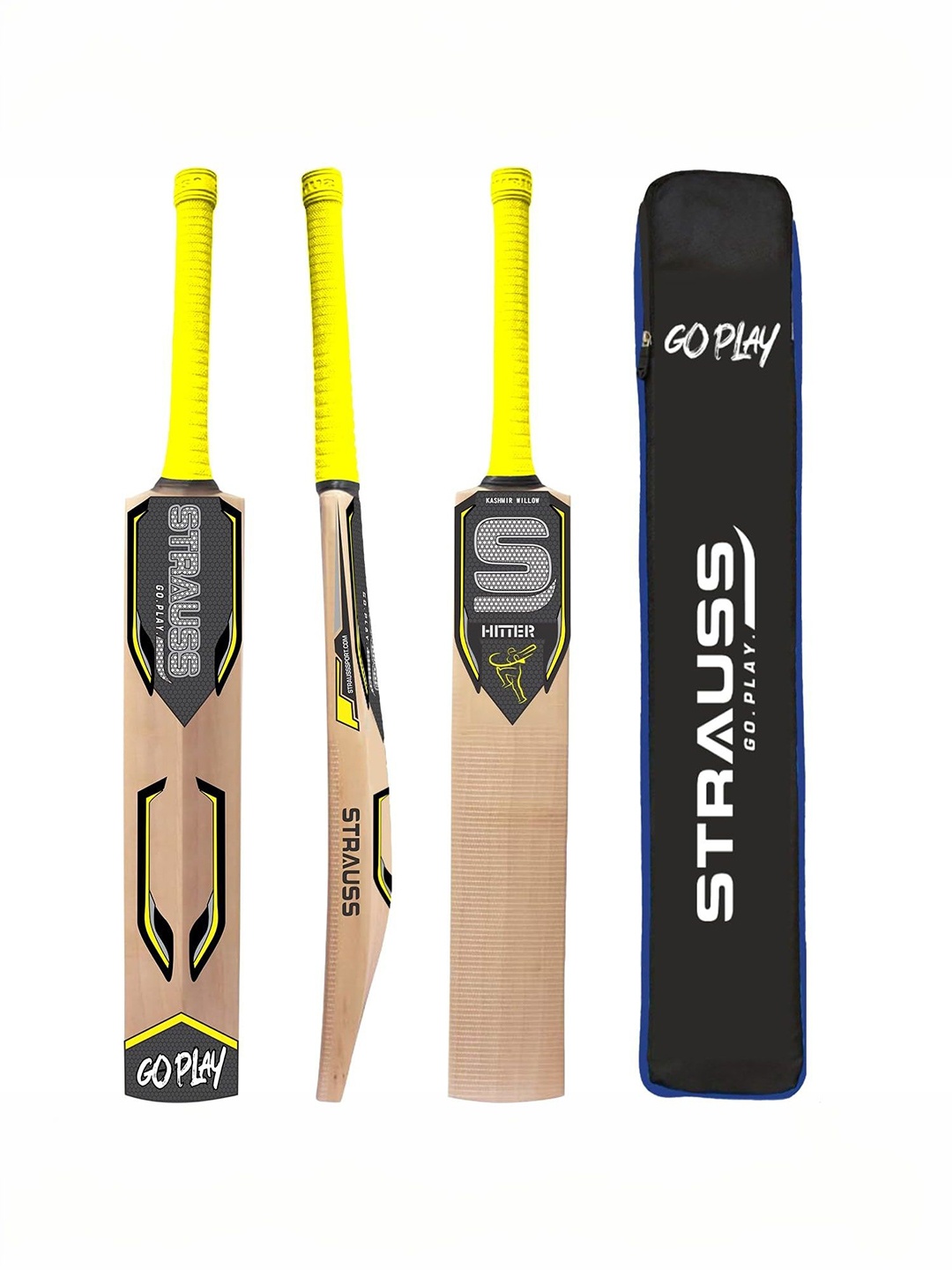 

STRAUSS Printed Willow Wood Cricket Bat, Yellow