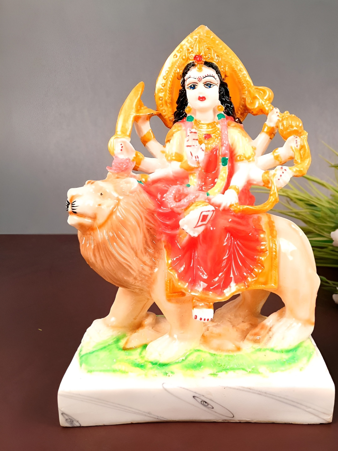 

apka mart Red & White Durga Maa Sitting on Lion Idol Showpiece