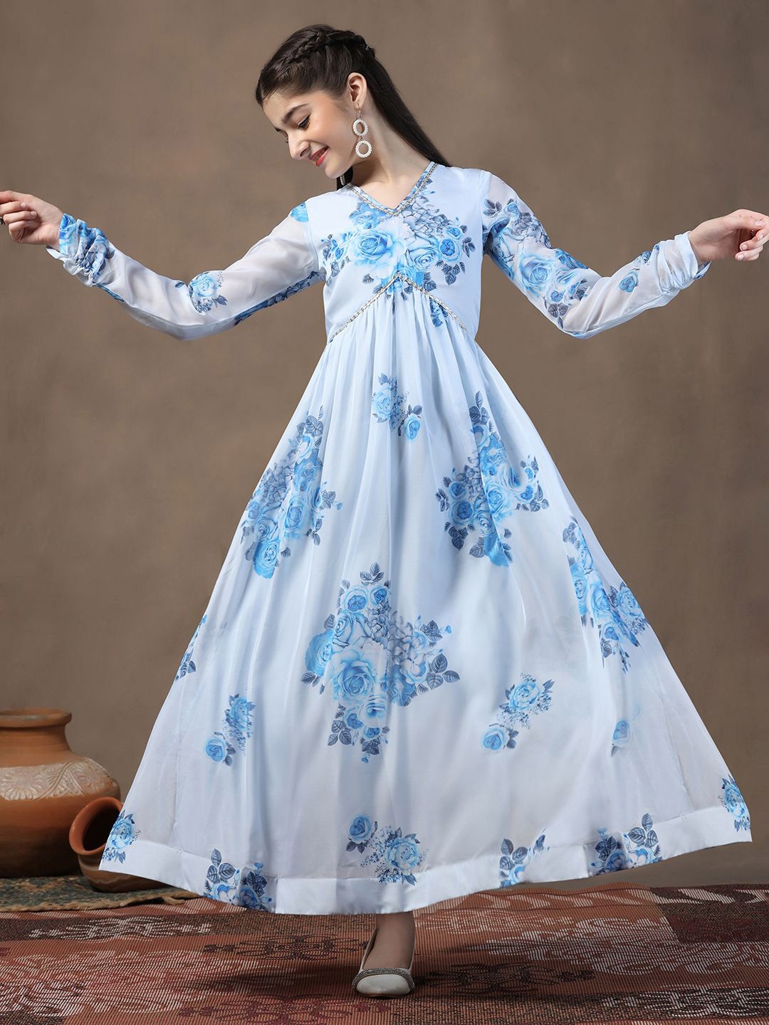 

FASHION DREAM Floral Print Fit & Flare Ethnic Dress, Blue