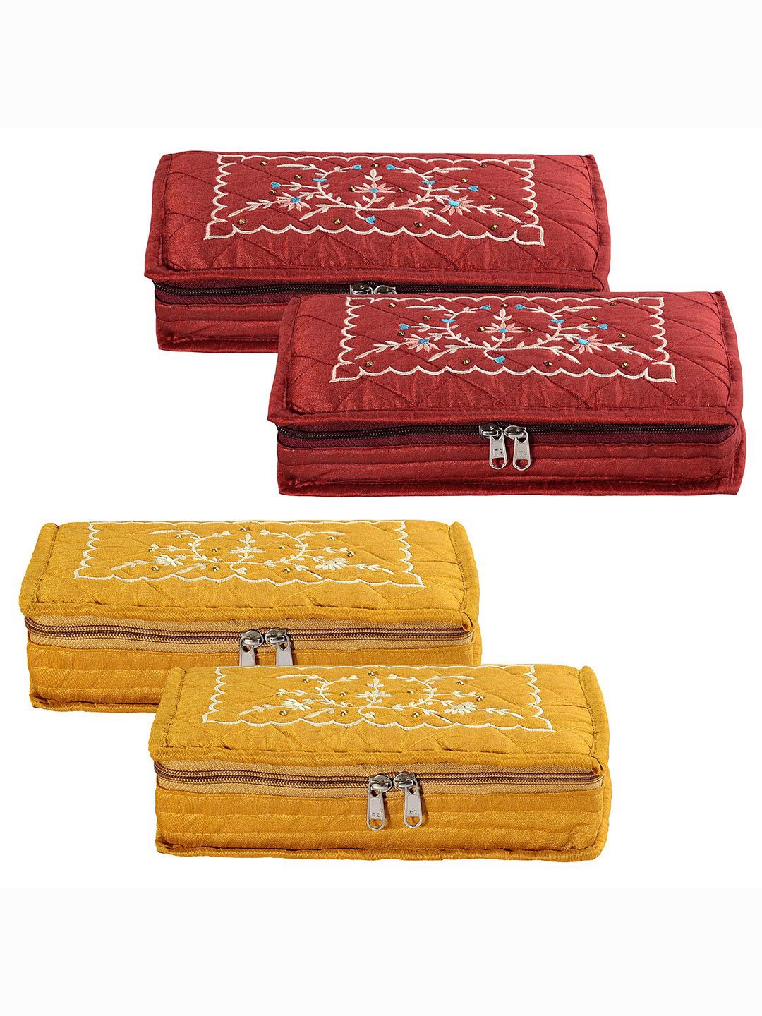 

Kuber Industries Yellow & Maroon 4 Pieces Embroidery Jewellery Organisers