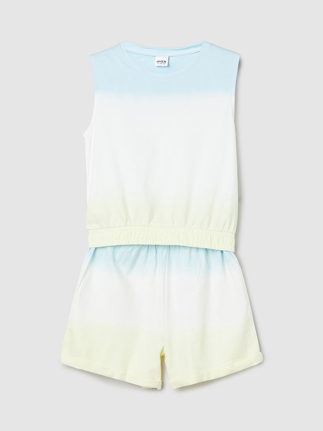 

max Girls Dyed Pure Cotton T-shirt With Shorts, Blue