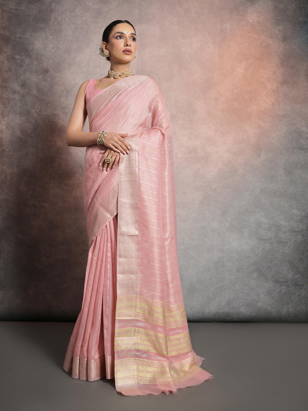 

LeeliPeeri Designer Woven Design Zari Silk Blend Saree, Pink