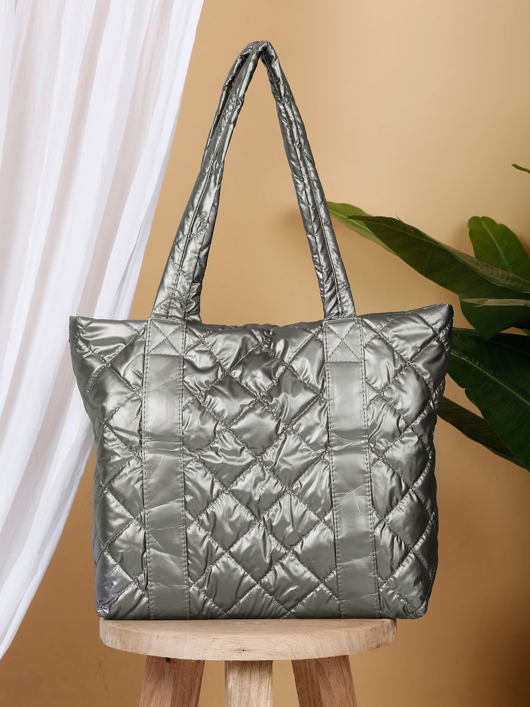 

Apsis Textured PU Structured Shoulder Bag with Quilted, Grey