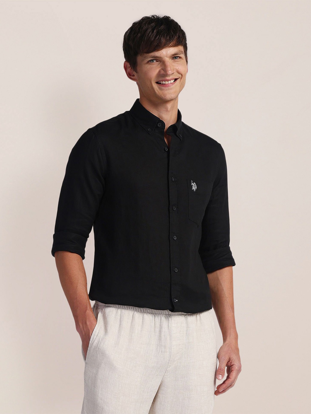 

U.S. Polo Assn. Men Classic Button-Down Collar Solid Cotton Casual Shirt, Black