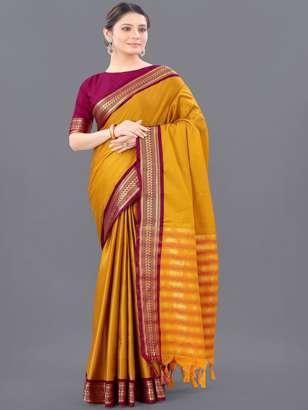 

Aika Woven Design Zari Saree, Yellow