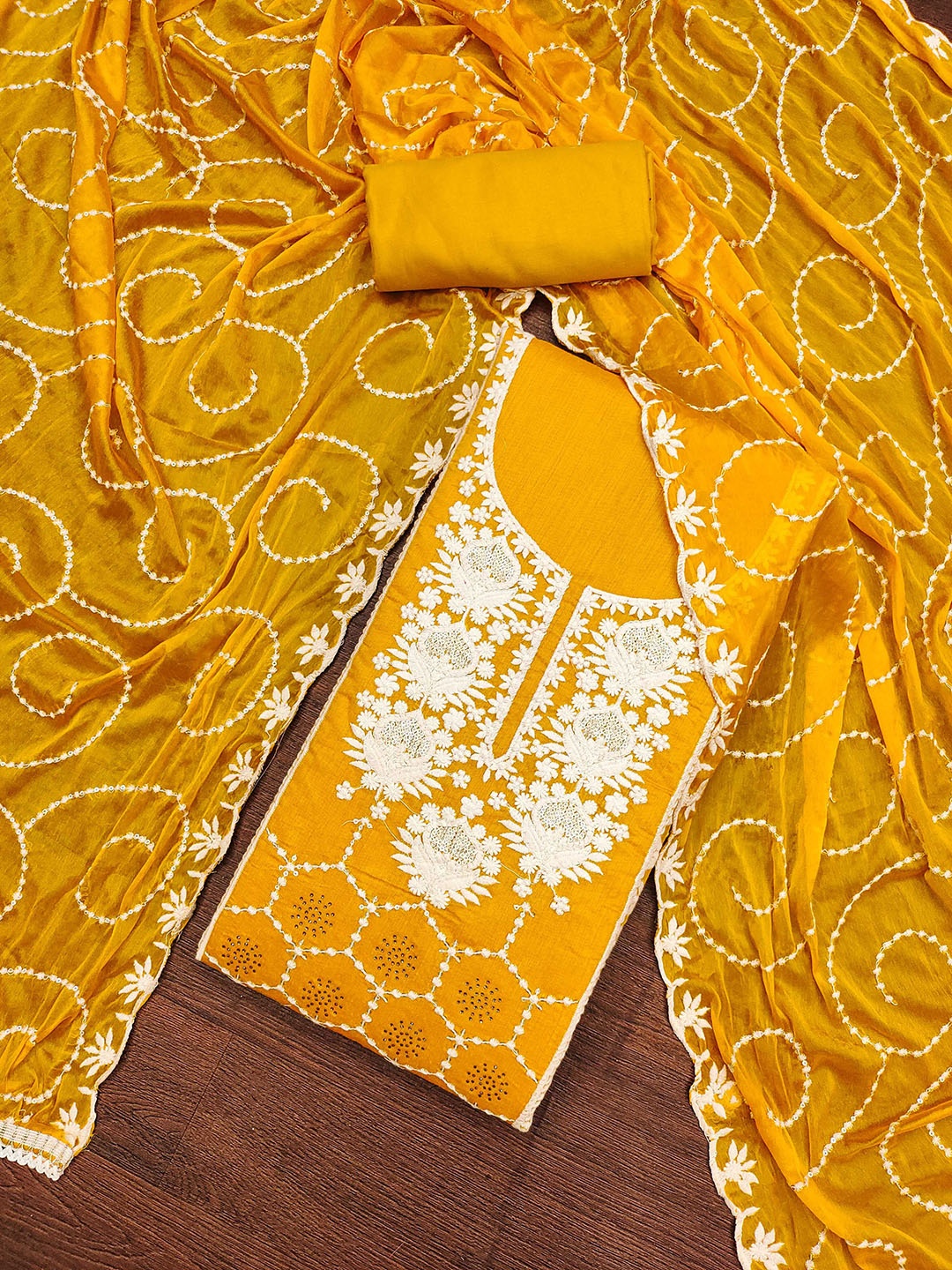 

KALINI Floral Embroidered Zari Unstitched Dress Material, Orange