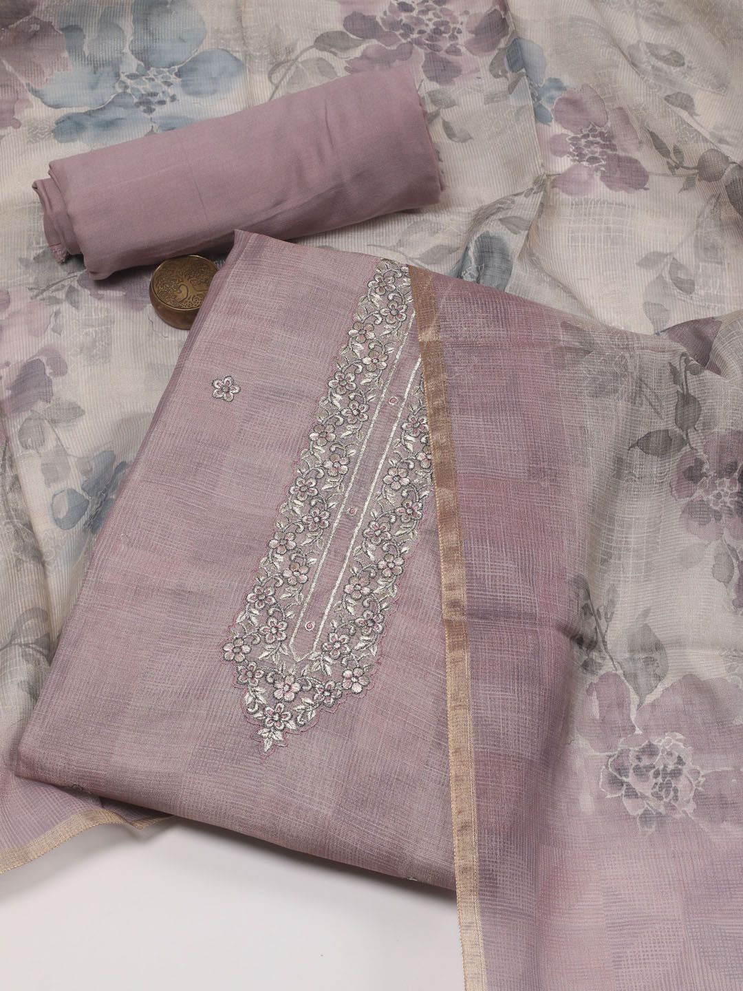 

Meena Bazaar Ethnic Motifs Embroidered Unstitched Dress Material, Pink