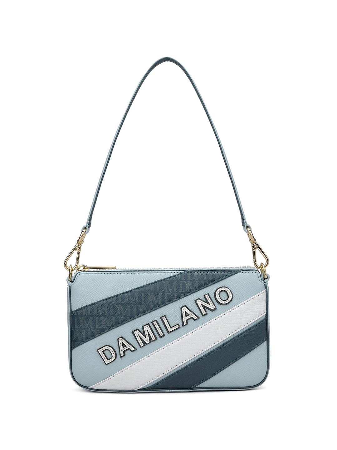 

Da Milano Textured Leather Bowling Sling Bag with Quilted, Blue