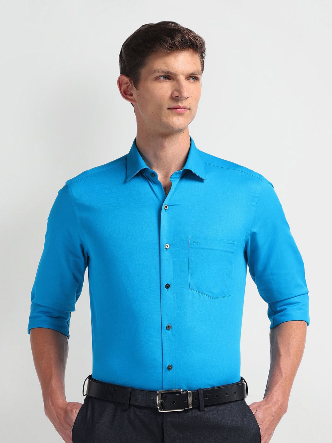

Arrow Men Smart Spread Collar Solid Cotton Slim Fit Formal Shirt, Blue