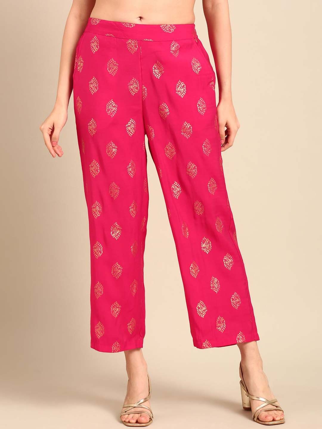 

De Moza Women Ethnic Motifs Printed parallel Trousers, Pink