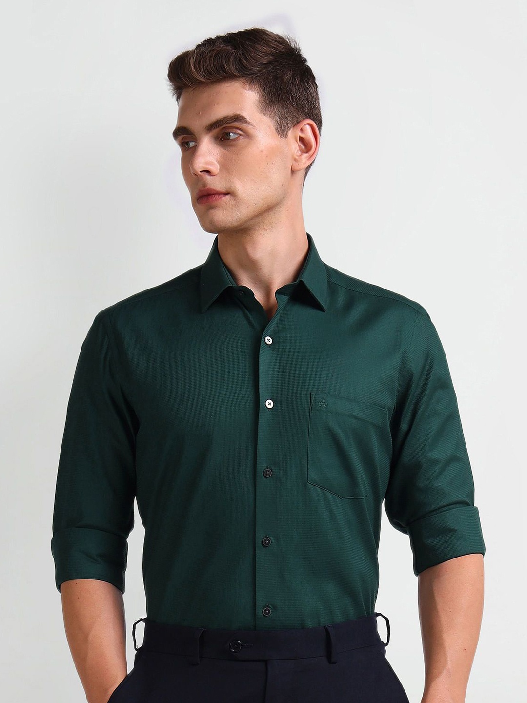 

Arrow Men Smart Spread Collar Solid Cotton Slim Fit Formal Shirt, Green