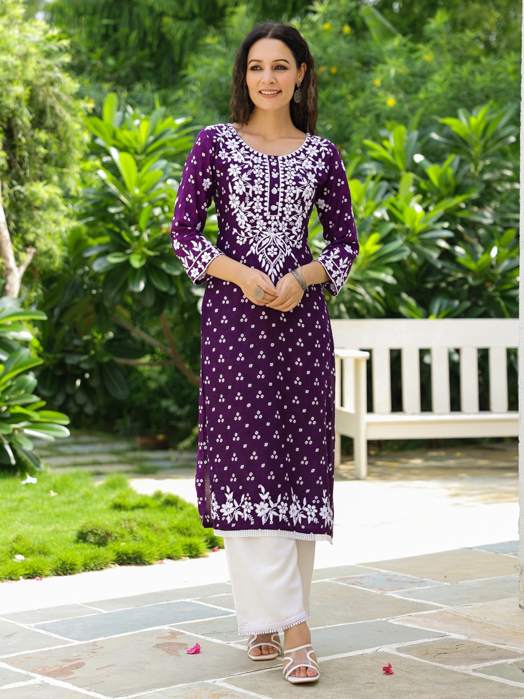 

FASHOR Ethnic Motifs Printed Straight Kurta, Purple