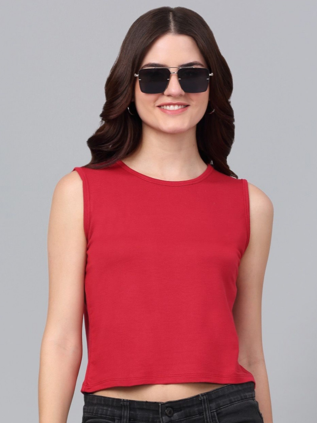 

Dressitude Women Solid Round Neck Pure Cotton T-Shirt, Red