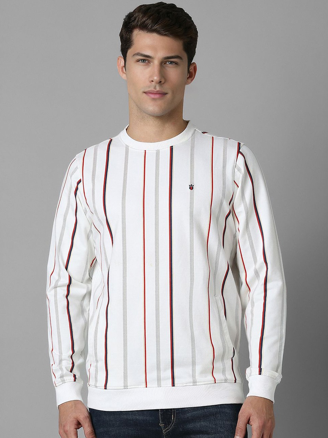 

Louis Philippe Sport Men Striped Pure Cotton Sweatshirt, White