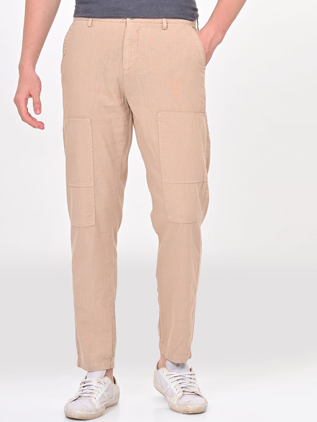 

POE Men Smart Slim Fit Chinos Trousers, Beige
