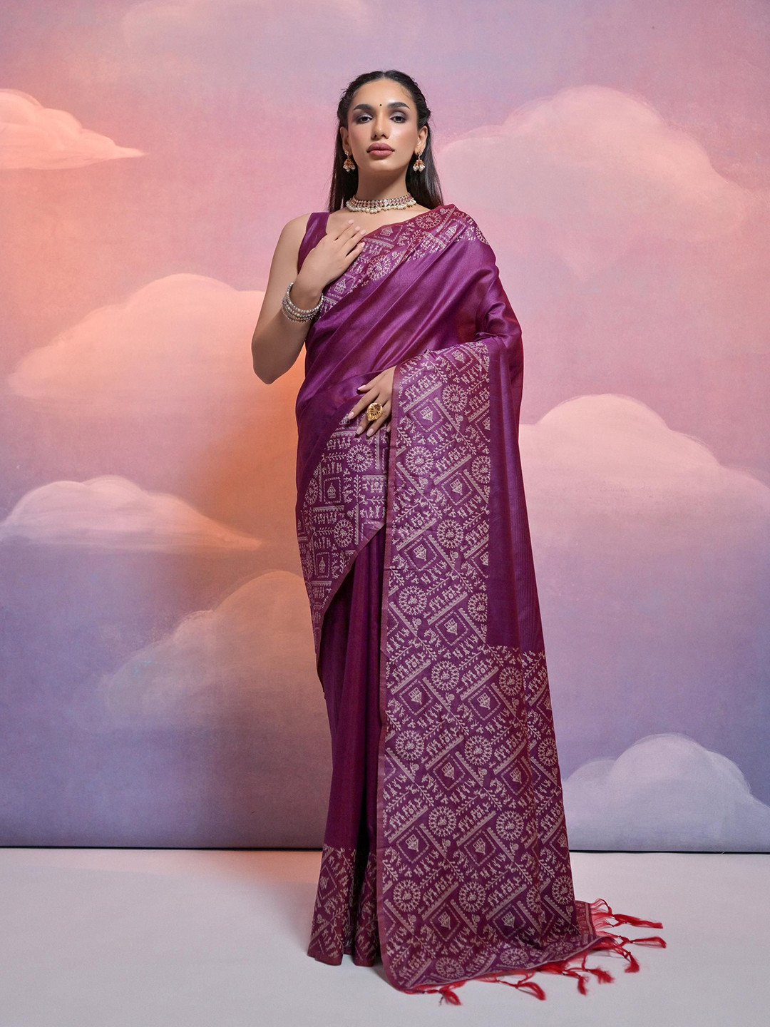 

LeeliPeeri Designer Printed Warli Saree, Purple