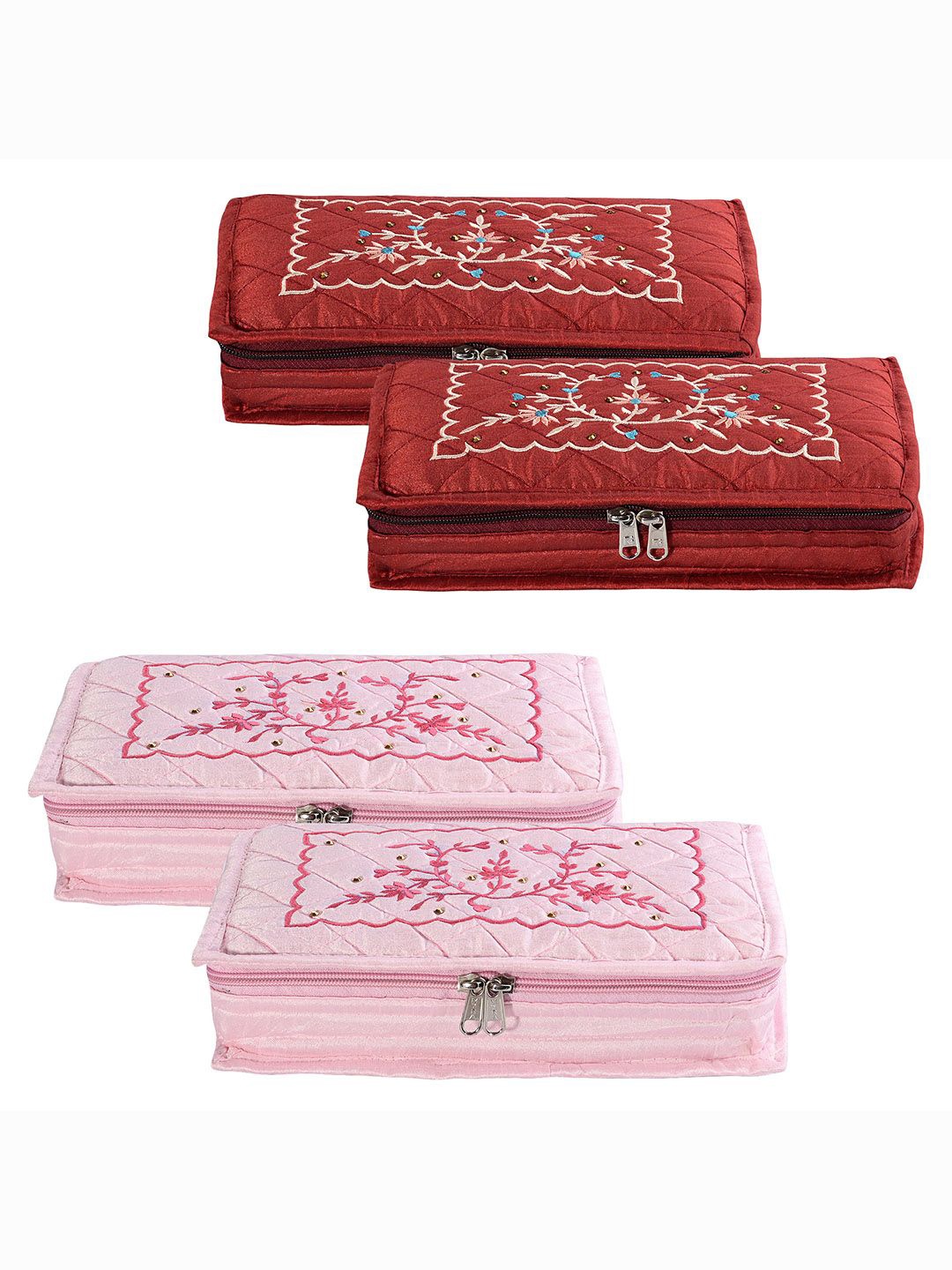 

Kuber Industries Maroon & Pink 4 Pieces Embroidery Jewellery Organisers