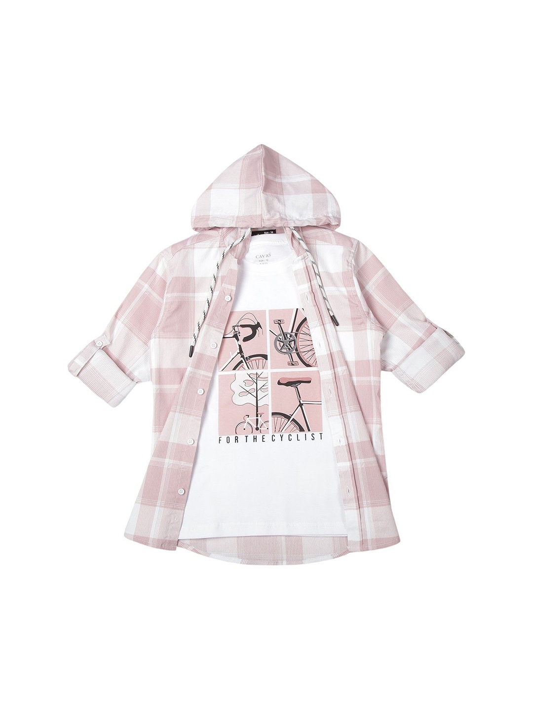 

CAVIO Boys Pack Of 2 Comfort Hood Tartan Checked Cotton Casual Shirts, Pink