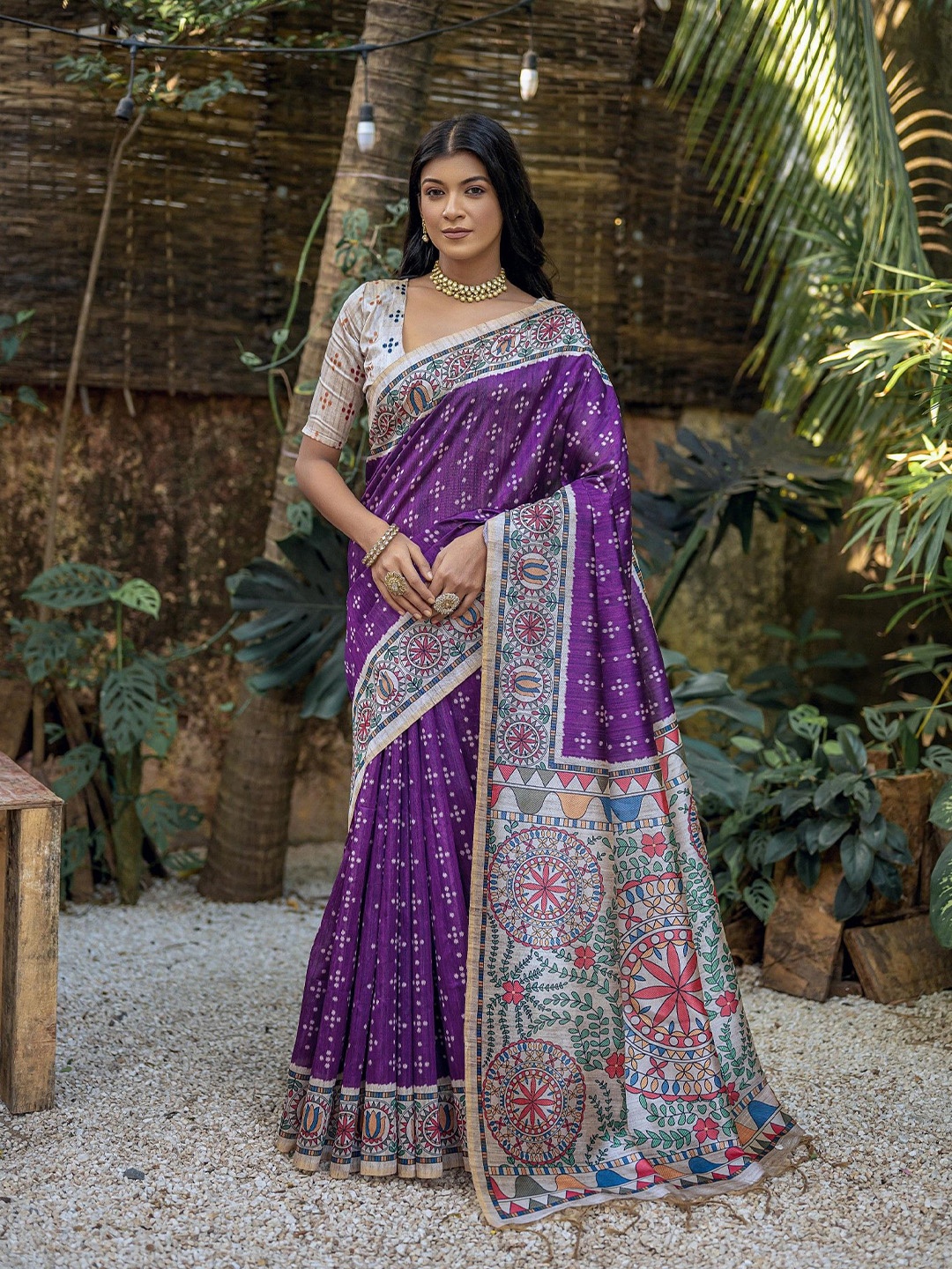 

LeeliPeeri Designer Ethnic Motifs Tussar Saree, Purple