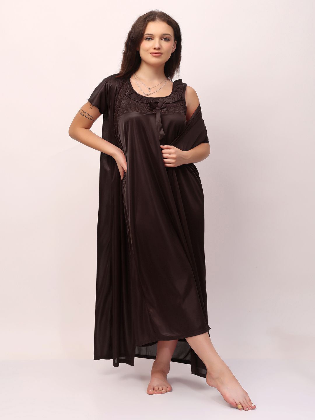 

NIGHT KEYS Maxi Nightdress, Brown