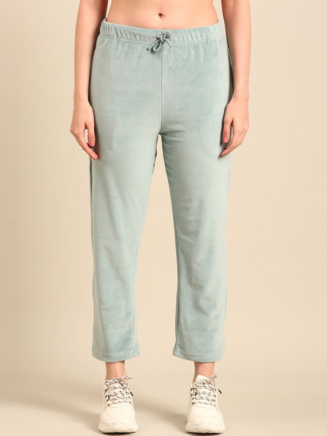 

De Moza Straight Pant Knit Bottom Solid Polyester Women Trousers, Blue