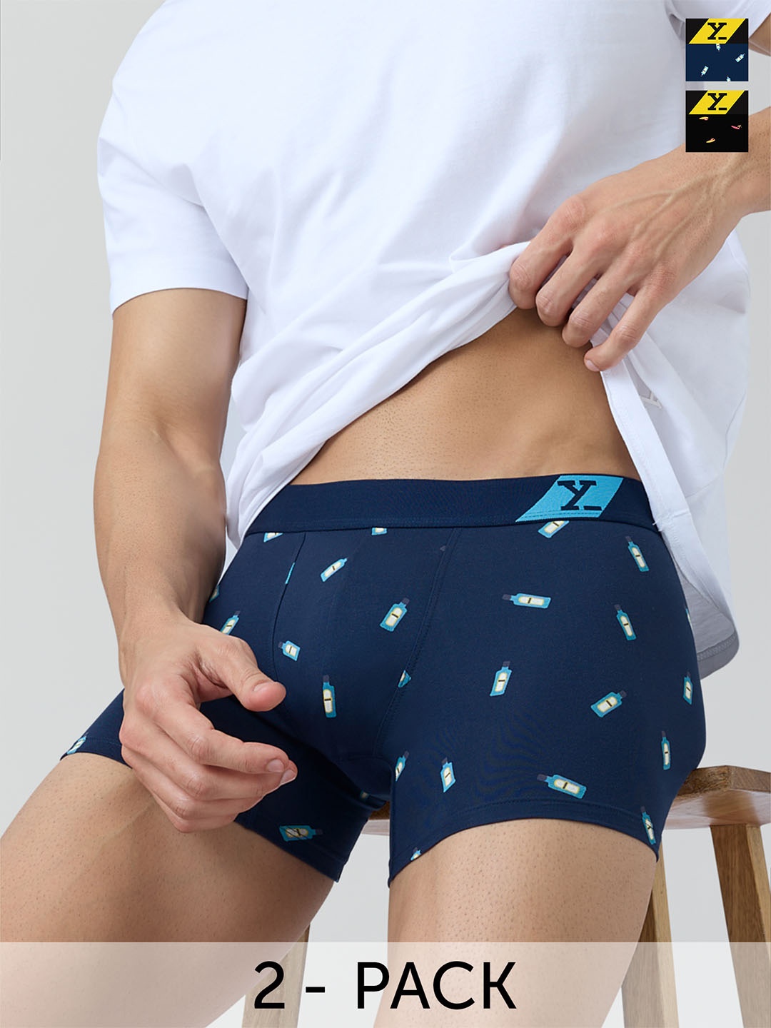 

XYXX Splash Intellifresh Pack Of 2 Printed Anti-Roll Cotton Trunks XYTRNK2PCKN642, Navy blue