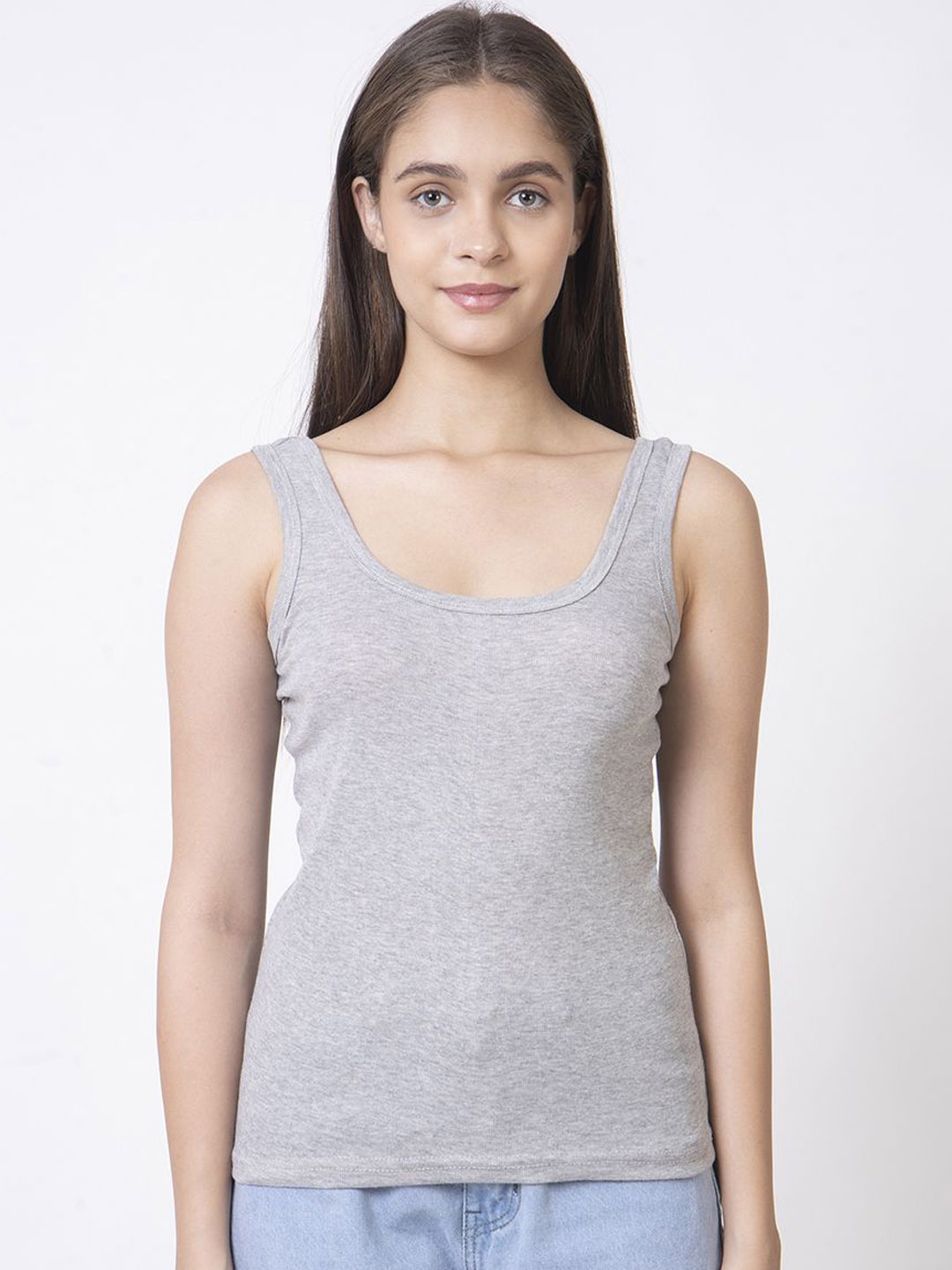 

AVYAY Pack Of 2 Cotton Broad Shoulder Straps Camisoles", Grey