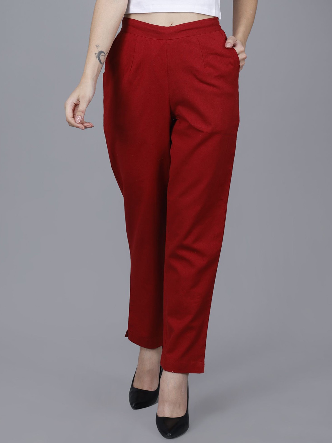 

JAIPUR ETHNIC Women Comfort Pleated Trousers, Maroon