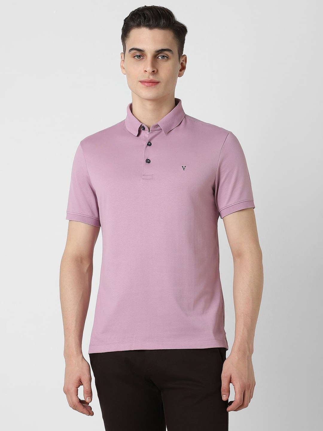 

Van Heusen Men Self Design Polo Collar Cotton T-shirt, Lavender