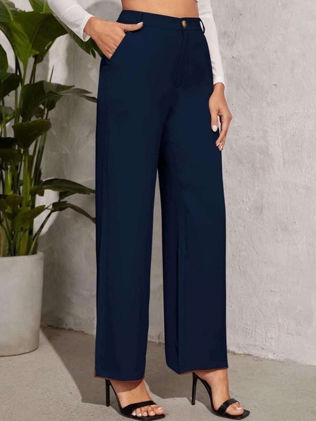 

Next One Women Smart High-Rise Easy Wash Trousers, Navy blue