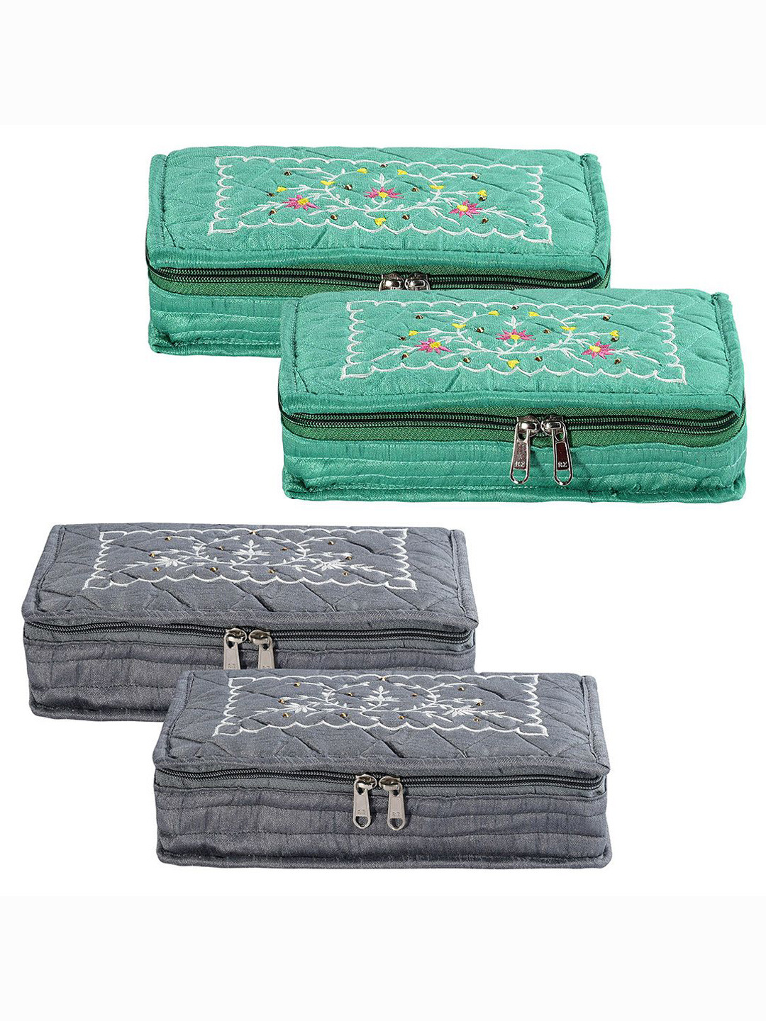 

Kuber Industries Grey 4 Pieces Floral Embroidered Jewellery Organisers