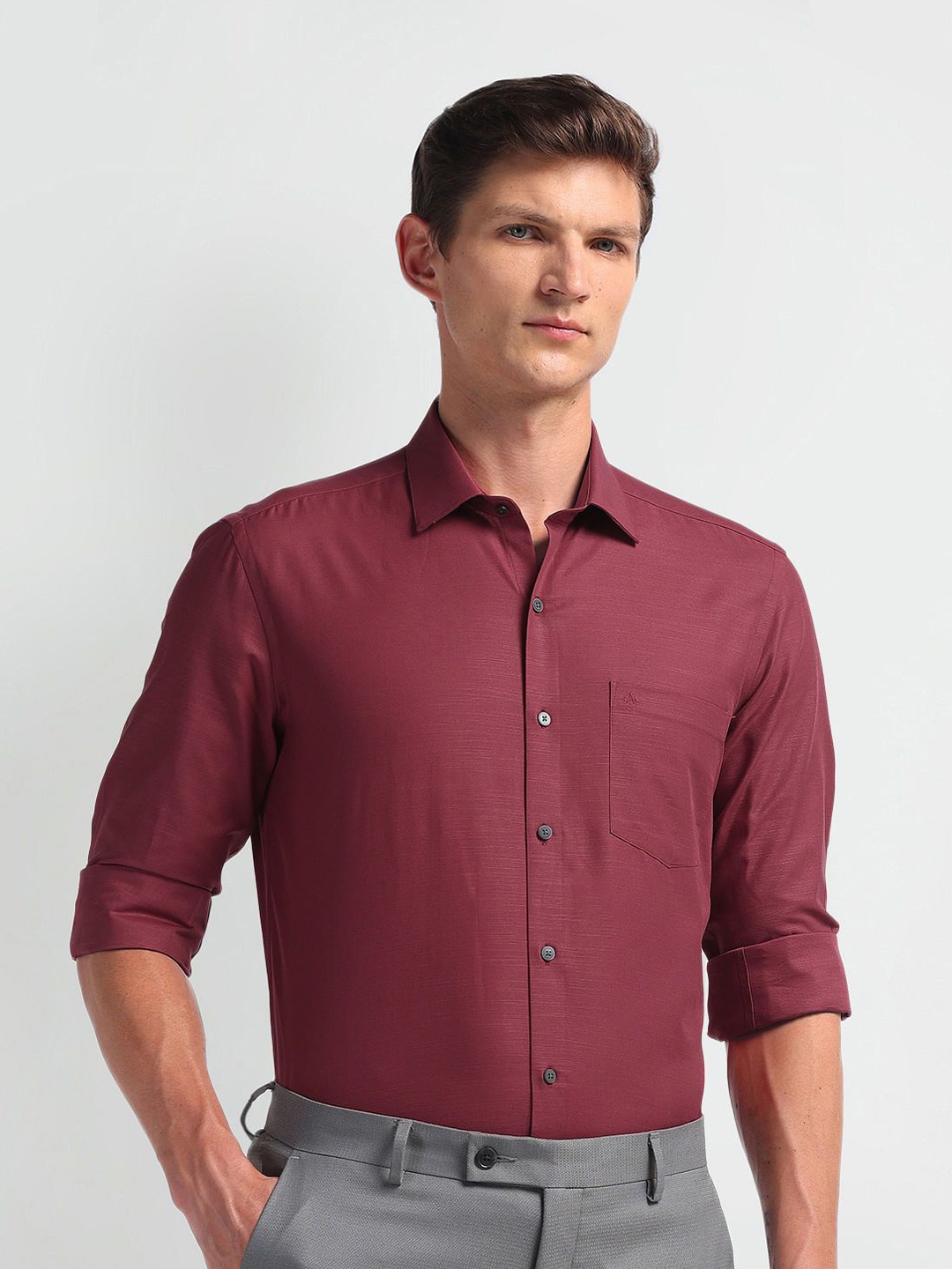 

Arrow Men Smart Spread Collar Solid Cotton Slim Fit Formal Shirt, Red