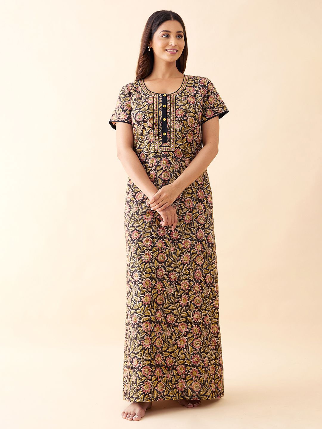 

Maybell Printed Maxi Nightdress, Black