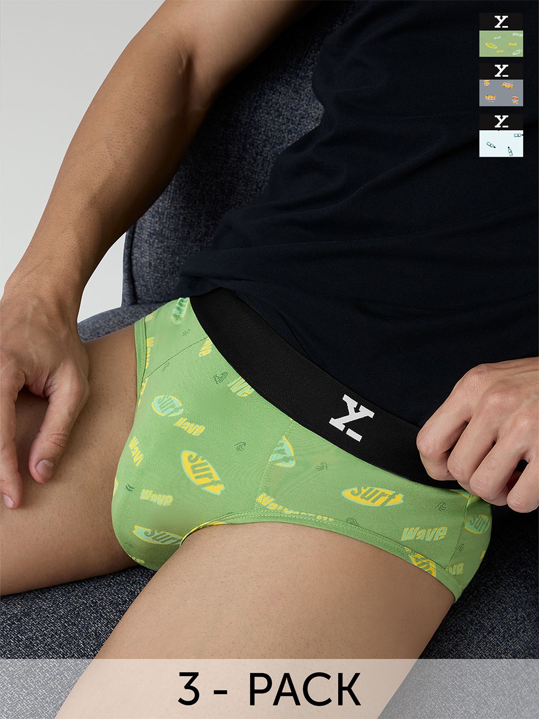 

XYXX Pack Of 3 Conversational Printed Anti Microbial Cotton Basic Briefs XYBRF3PCKN903, Green