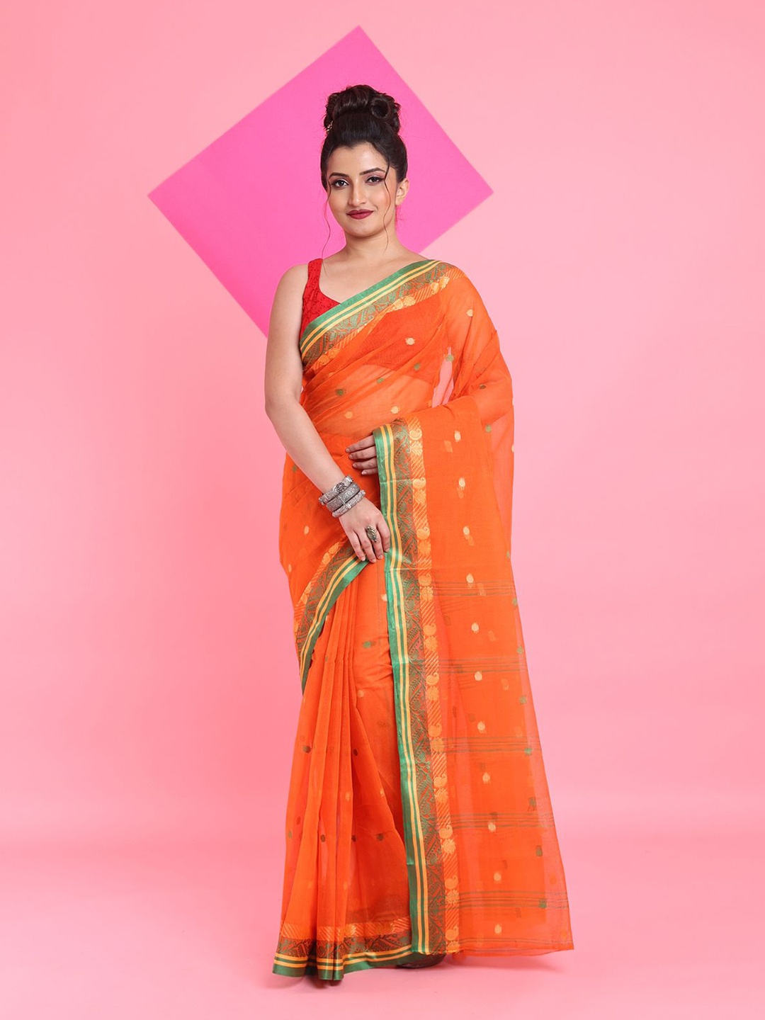 

Arhi Woven Design Pure Cotton Taant Saree, Orange