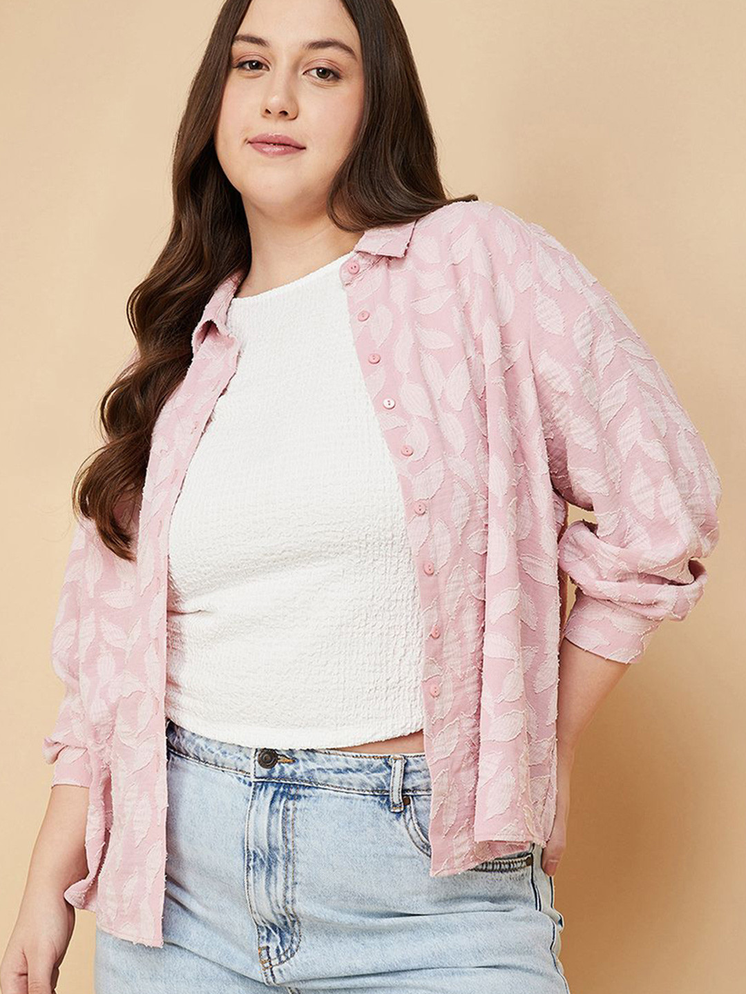 

max Women Spread Collar Solid Casual Shirt, Pink