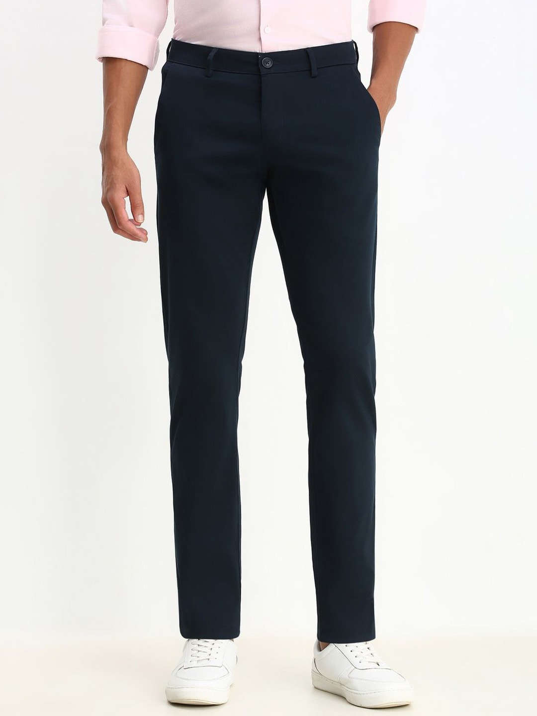 

Allen Solly Men Slim Fit Solid Trousers, Navy blue