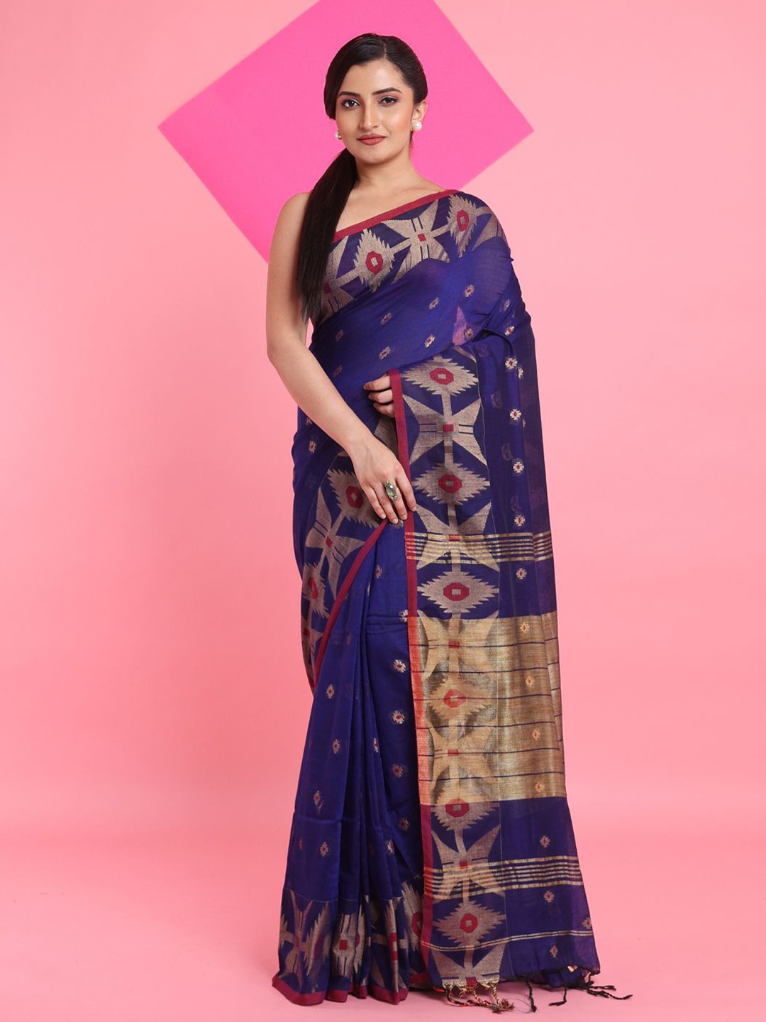 

Arhi Woven Design Pure Cotton Zari Saree, Blue