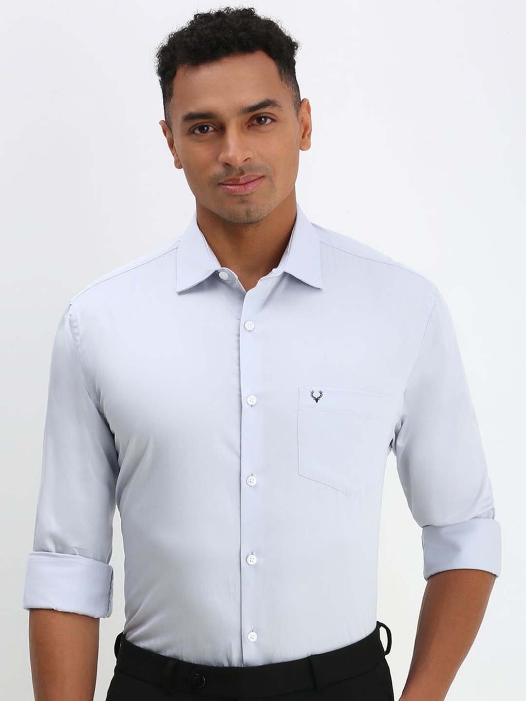 

Allen Solly Men Spread Collar Solid Cotton Slim Fit Formal Shirt, Blue