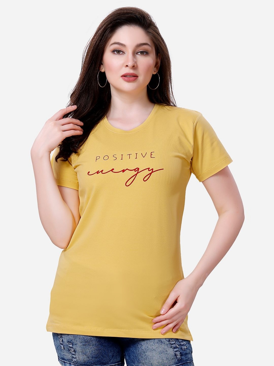 

Lenissa Women Typography Printed Round Neck Cotton Relaxed Fit T-Shirt, Yellow