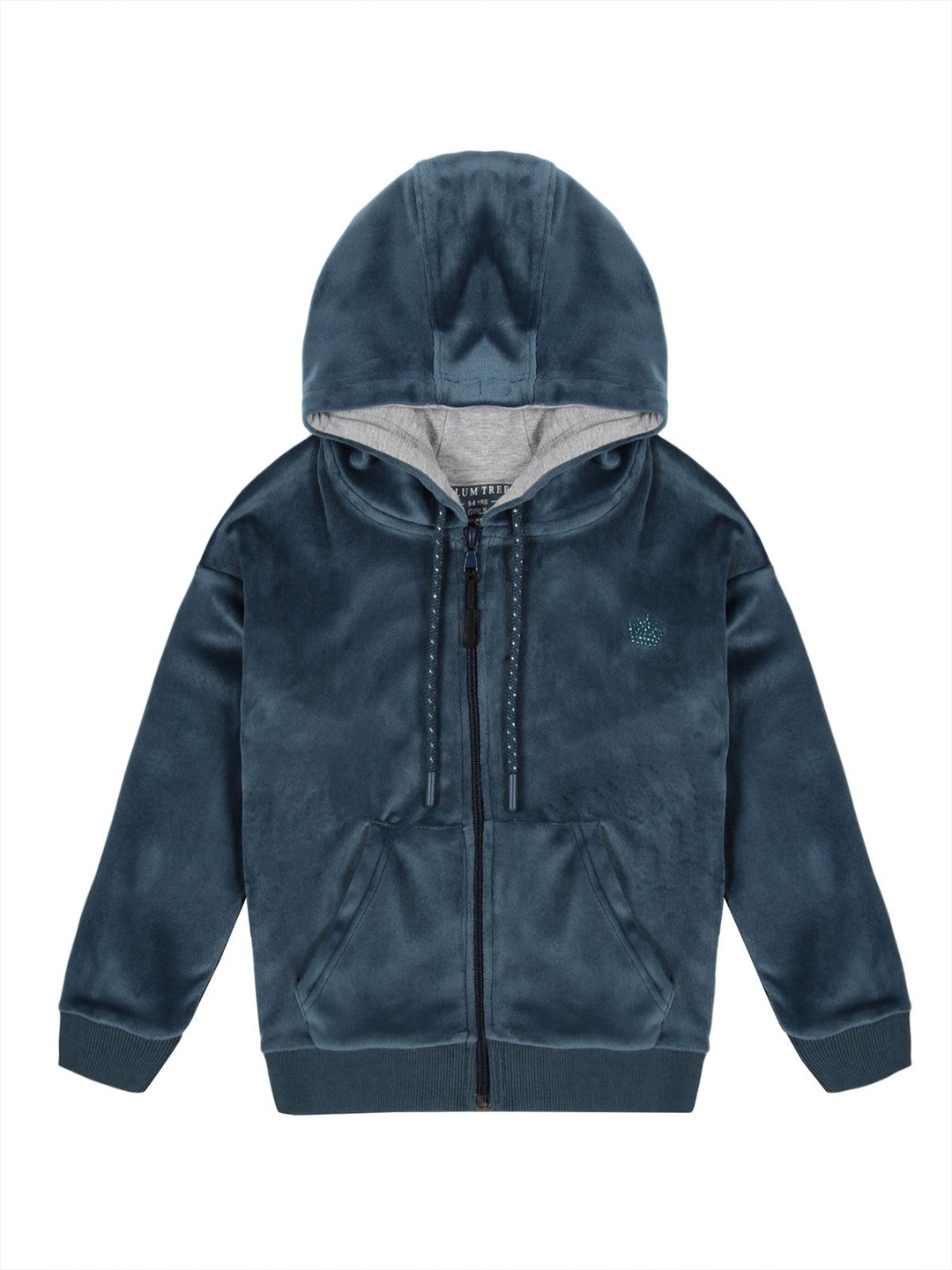 

PLUM TREE Girls Solid Pure Cotton Hooded Sweatshirt, Blue