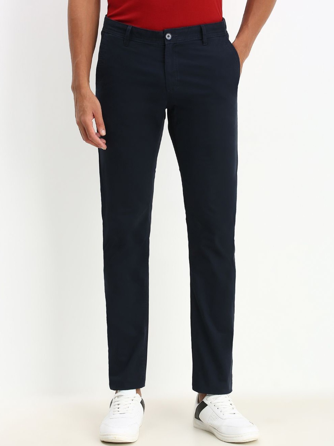 

Allen Solly Men Slim Fit Solid Trousers, Navy blue