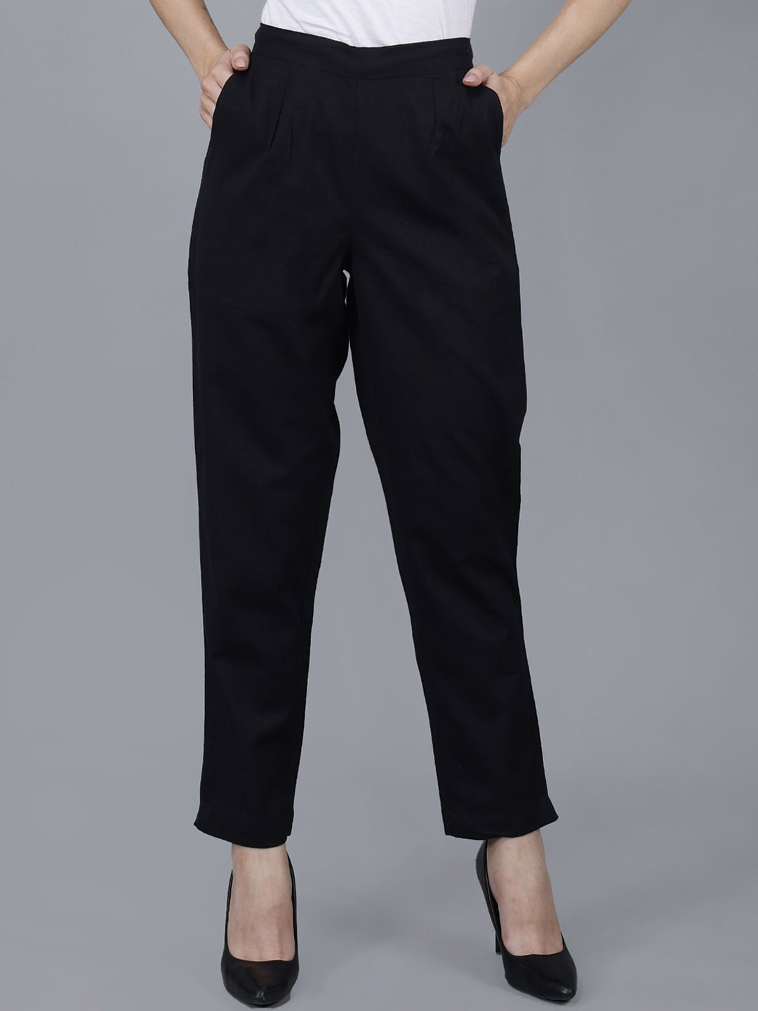 

JAIPUR ETHNIC Women Comfort Pleated Trousers, Black