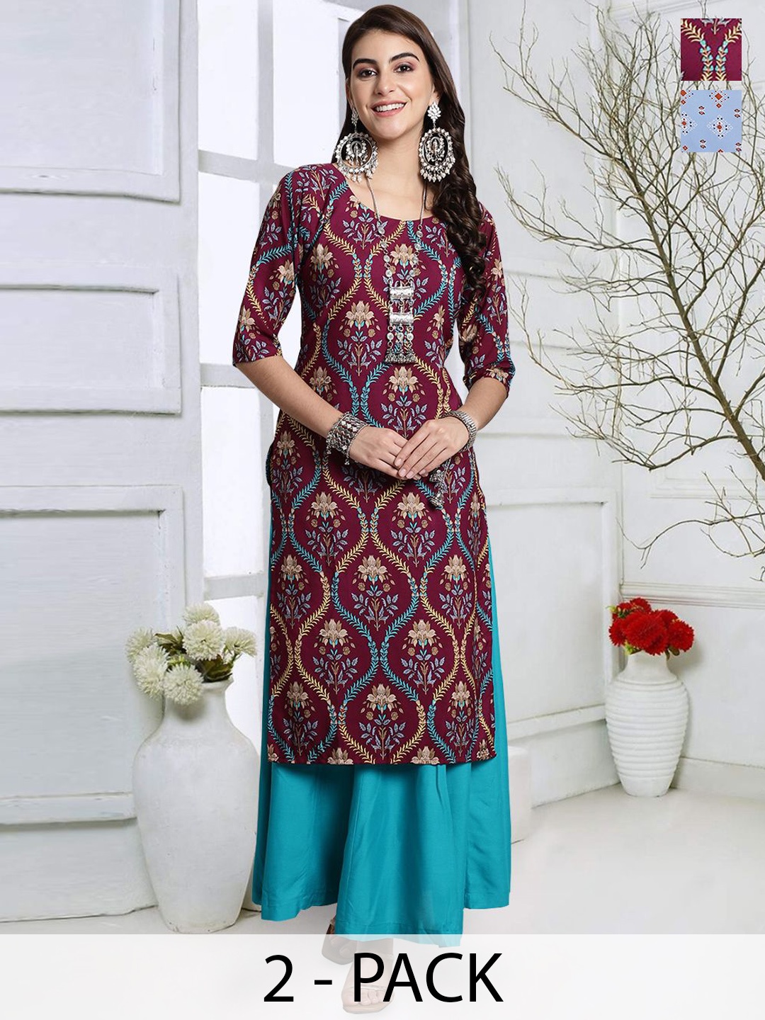 

7Threads Ethnic Motifs Printed Regular Crepe Straight Kurta, Maroon