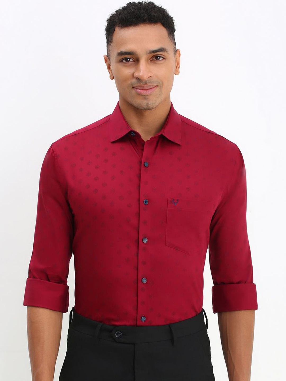 

Allen Solly Men Spread Collar Solid Cotton Slim Fit Formal Shirt, Red